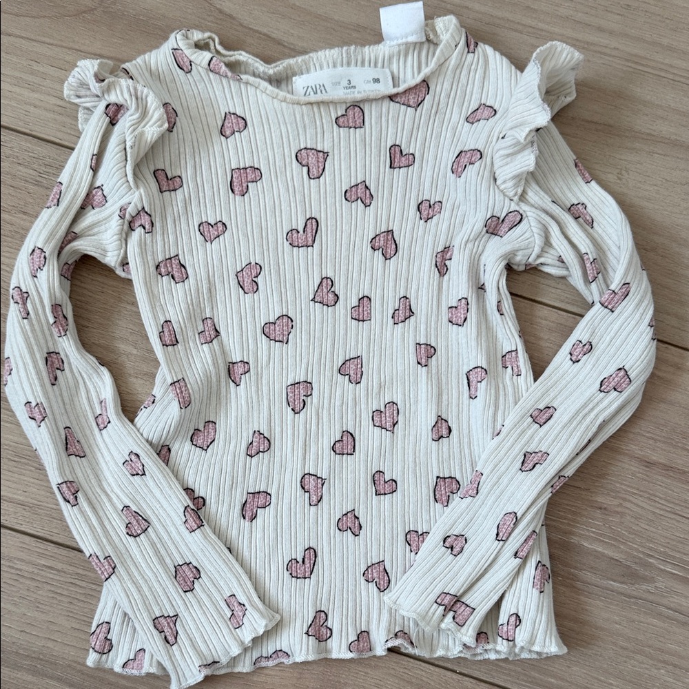 Zara Kids Ivory Long Sleeve with Pink Heart Motif